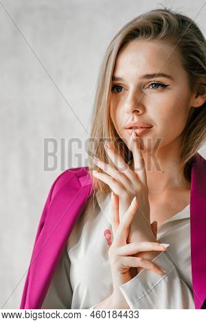 Young Businesswoman. Beautiful Woman Director, Head, General Manager, Ceo In Astylish Bright Busines