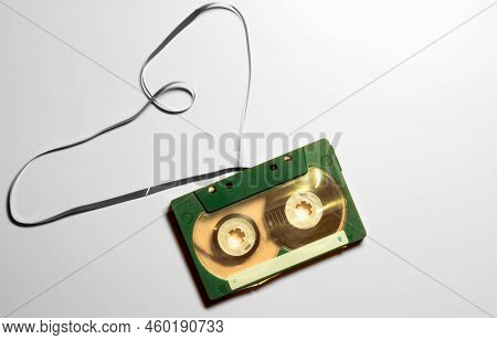 90s Cassette In Retro Style On Green Background.