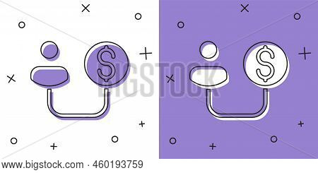 Set Human And Money Icon Isolated On White And Purple Background. Concept Of Attracting Investments.