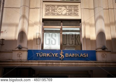 Istanbul, Turkey - May 21, 2022: Turkiye Is Bankasi Logo On An Office In Istanbul. Isbank, Or Turkiy
