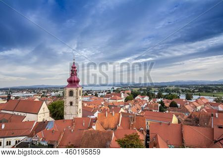 Panorama Of The City Of Ptuj, In Styria, In Slovenia, Seen From The Old Town And The Fortress Castle