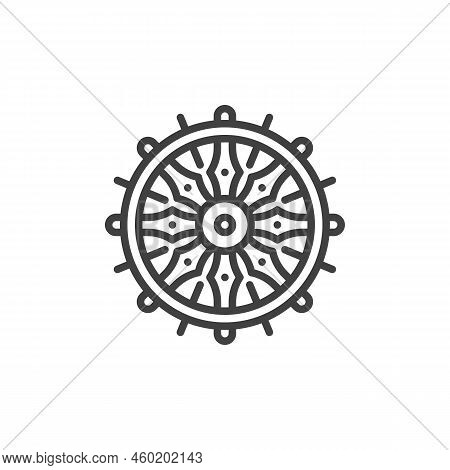 Dharma Wheel Line Icon. Linear Style Sign For Mobile Concept And Web Design. Buddhism Dharma Outline