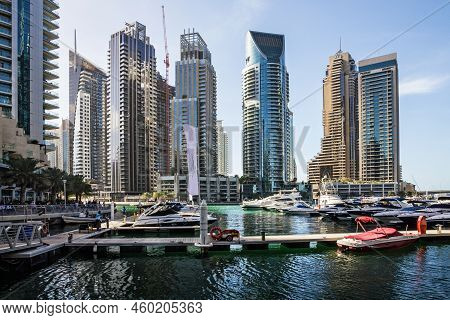 Dubai, Uae - Jan 23, 2022: Dubai Marina Skyscrapers, United Arab Emirates.