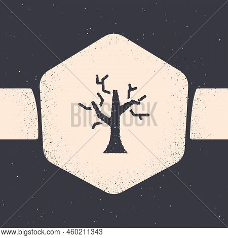 Grunge Withered Tree Icon Isolated On Grey Background. Bare Tree. Dead Tree Silhouette. Monochrome V