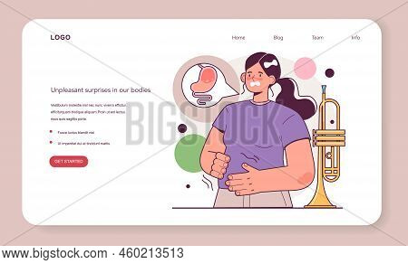 Stomach Rumbles Web Banner Or Landing Page Set. Character With Growling