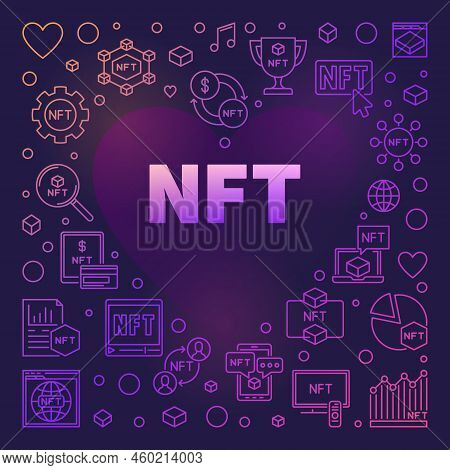 Nft Technology Heart Colored Frame - Non-fungible Token Vector Line Illustration