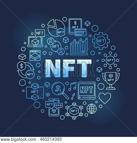 Nft Concept Round Blue Line Banner. Non-fungible Token Vector Illustration