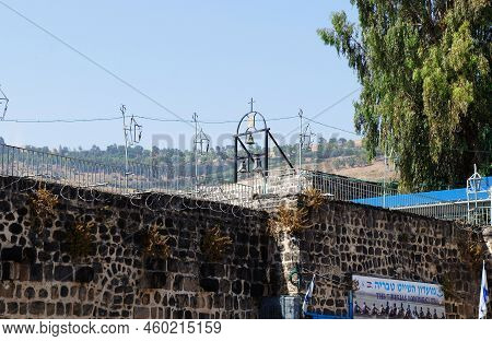 Tiberias, Israel  - May 26, 2022 : Beautiful Historical Building Made Of Basalt, Old Abandoned Churc