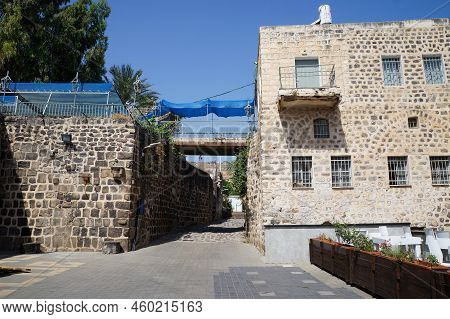 Tiberias, Israel  - May 26, 2022 : Beautiful Historical Building Made Of Basalt