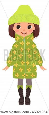 Girl In Raincoat And Boots. Rain Weather Clothes. Autumn Fashion