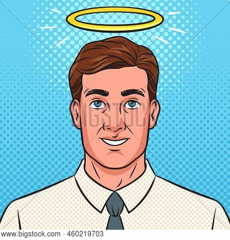 Man With Halo Over Her Head Pop Art Retro Vector Illustration. Comic Book Style Imitation.