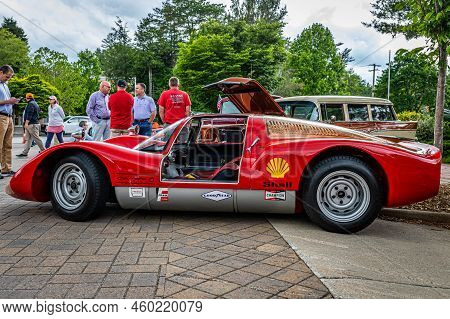 Highlands, Nc - June 10, 2022: Low Perspective Side View Of A 1966 Porsche 906 Carrera 6 At A Local 