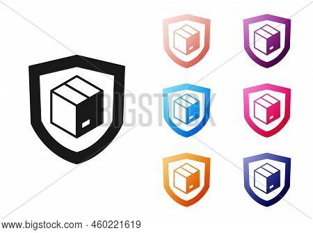 Black Delivery Security With Shield Icon Isolated On White Background. Delivery Insurance. Insured C
