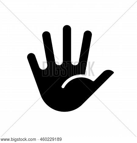 Hand With Splayed Fingers Black Glyph Icon. Non Verbal Communication. Body Language Signal. Greeting