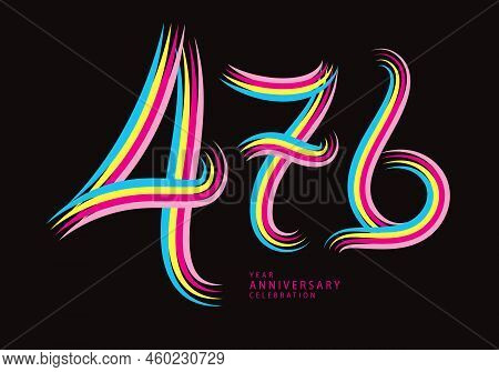476 Number Design Vector, Graphic T Shirt, 476 Years Anniversary Celebration Logotype Colorful Line,