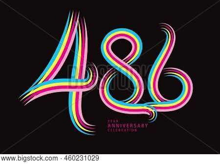 486 Number Design Vector, Graphic T Shirt, 486 Years Anniversary Celebration Logotype Colorful Line,