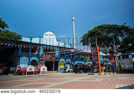 Malacca, Malaysia - August 10, 2022: View From Samudera Square To The Menara Taming Sari  Observatio