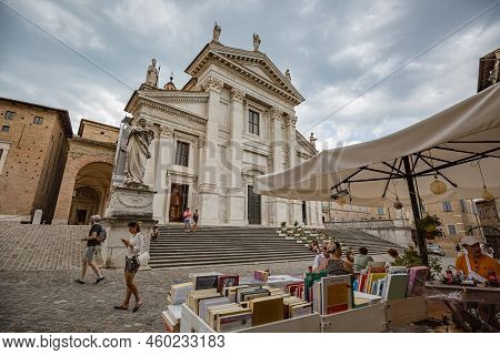 Urbino, Marche, Italy - July 2021: Urbino Cathedral (italian: Duomo Di Urbino, Cattedrale Metropolit