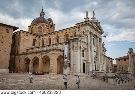 Urbino, Marche, Italy - July 2021: Urbino Cathedral (italian: Duomo Di Urbino, Cattedrale Metropolit