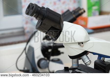 Medical Equipment. Part Of Microscope. Background, Laboratory Concept,