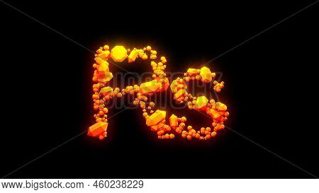 Pretty Lava Rocks Rupee Symbol - Burning Hot Orange - Red Character, Isolated - Object 3d Rendering