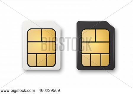 Vector 3d Realistic White And Black Plastic Micro Sim Card Template Set Isolated. Design Template Of