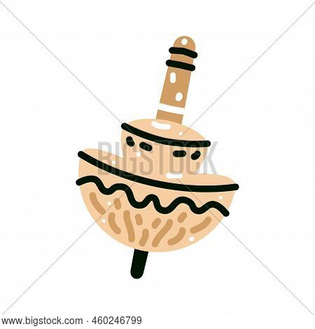 Vector Illustration Of A Series Of Hanukkah Dreidels, And Its Letters. Wooden Dreidels. Jewish, Hebr