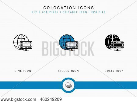 Colocation Icons Set Vector Illustration With Solid Icon Line Style. Data System Server Concept. Edi