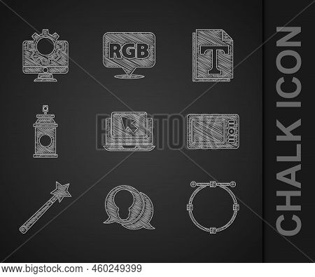Set Laptop And Cursor, Light Bulb With Concept Of Idea, Circle Bezier Curve, Graphic Tablet, Magic W