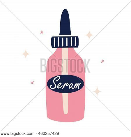 Body Serum Vector Icon. Glass Bottle With Cosmetic Product For Skin Care, Cleansing, Moisturizing. N