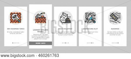 Construction Crane House Work Onboarding Mobile Vector. Building Industry, Civil Architecture, Build