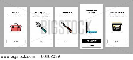 Building Tool Hammer Repair Drill Onboarding Mobile Vector. Home Saw, Construction Screwdriver, Hous