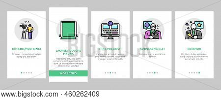 Video Production Film Studio Onboarding Mobile Vector. Movie Camera, Media Studio, Digital Professio