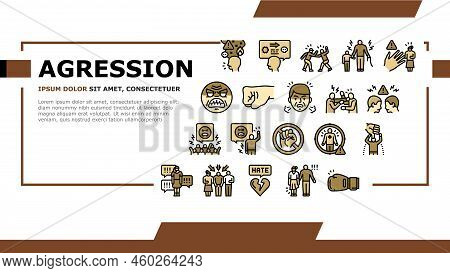 Violence First Aggressive Hand Landing Web Page Vector. Anger Conflict, Aggression Human Fight, Man 