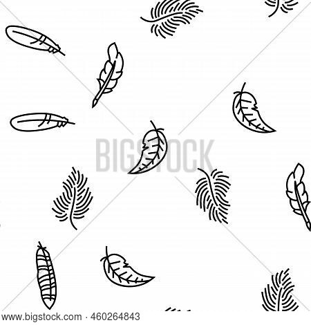 Feather Bird Soft Quil Fluffy Vector Seamless Pattern Thin Line Illustration