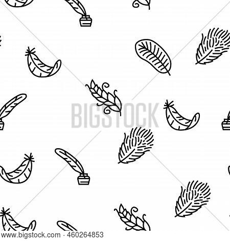 Feather Bird Soft Quil Fluffy Vector Seamless Pattern Thin Line Illustration