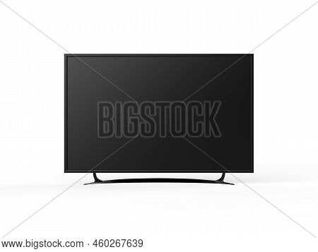 4k Tv Flat Screen Lcd Or Oled Mockup, Black High Definition Led Plasma Television On Isolated White 
