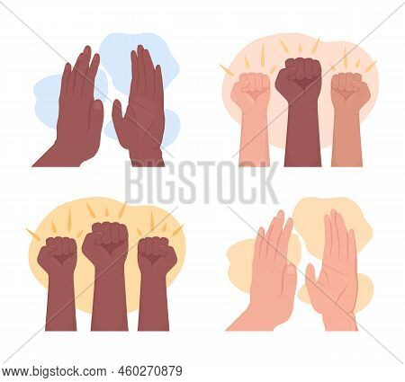 Handclap And Fists 2d Vector Isolated Illustration Set