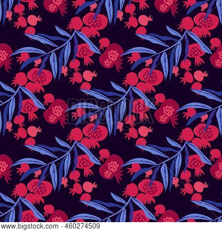 Beautiful  Seamless Pattern  With Pomegranate   Fruit For Trendy Summer Design. Modern  Texture For 