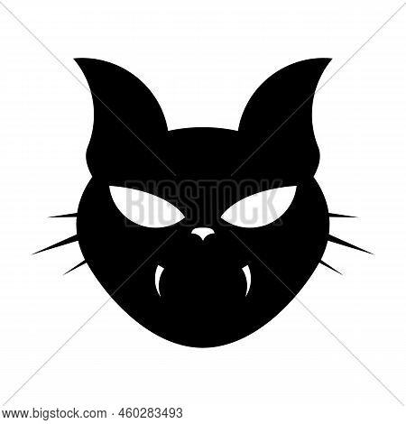 Magical Black Cat. Cartoon Face Character. Cat Head Sticker. Vector Illustration Isolated On White B