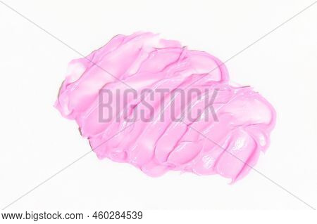 Swabs Of Creamy Textures Pink Color. Smear Of Skincare Cosmetics Product Pink Color. Strokes Of Make