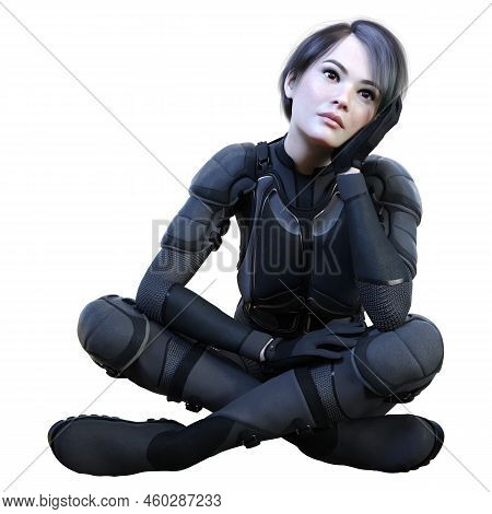 3d Rendering Of A Sceince Fiction Warrior Woman Isolated On White Background