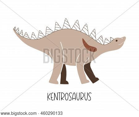 Cute Doodle Blue Isolated Dinosaur Kentrosaurus. Vector Illustration Of Wild Animal
