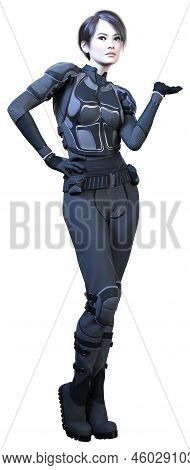 3d Rendering Of A Sceince Fiction Warrior Woman Isolated On White Background