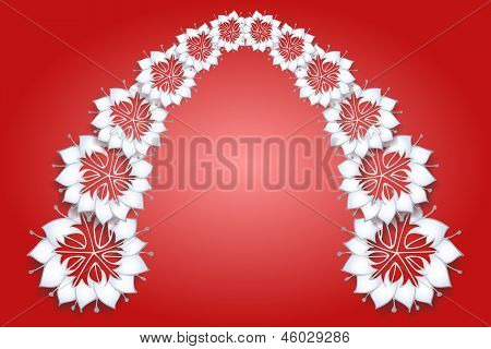 White flowers on red background