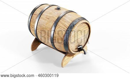 Wooden Barrel Isolated On White 3d Render