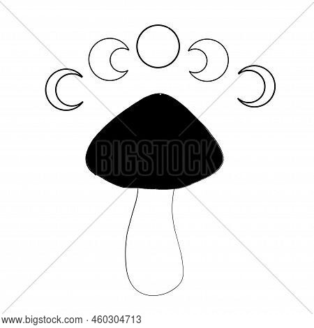 Mystical Boho Mushrooms Isolated Clipart Set, Magic Line Celestial Mushroom, Moon And Stars, Witchy 