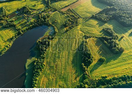 Lyepyel District, Vitebsk Region, Belarus. Aerial View Of Residential Area With Houses In Countrysid