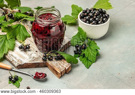 Delicious Black Currant Jam Urd, Custard Or Jam And Fresh Berries, Banner, Menu, Recipe Place For Te