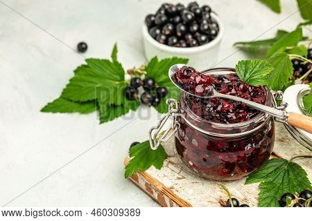 Delicious Black Currant Jam Urd, Custard Or Jam And Fresh Berries, Banner, Menu, Recipe Place For Te